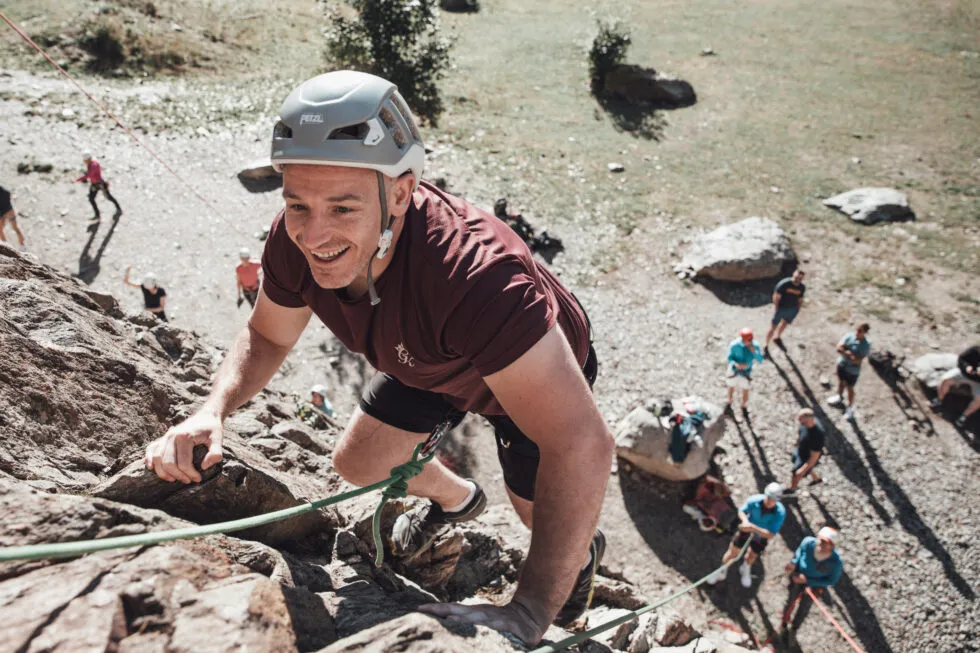 man going climbing lac des gaillands