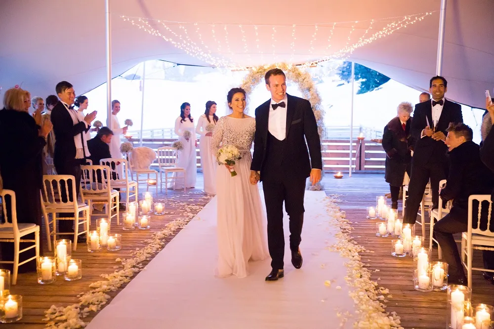 Courcheval destination wedding overlooking ski slopes in France