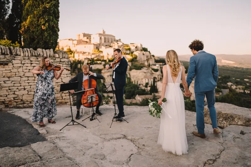 Capella strings accompanying romantic elopement French Riviera 